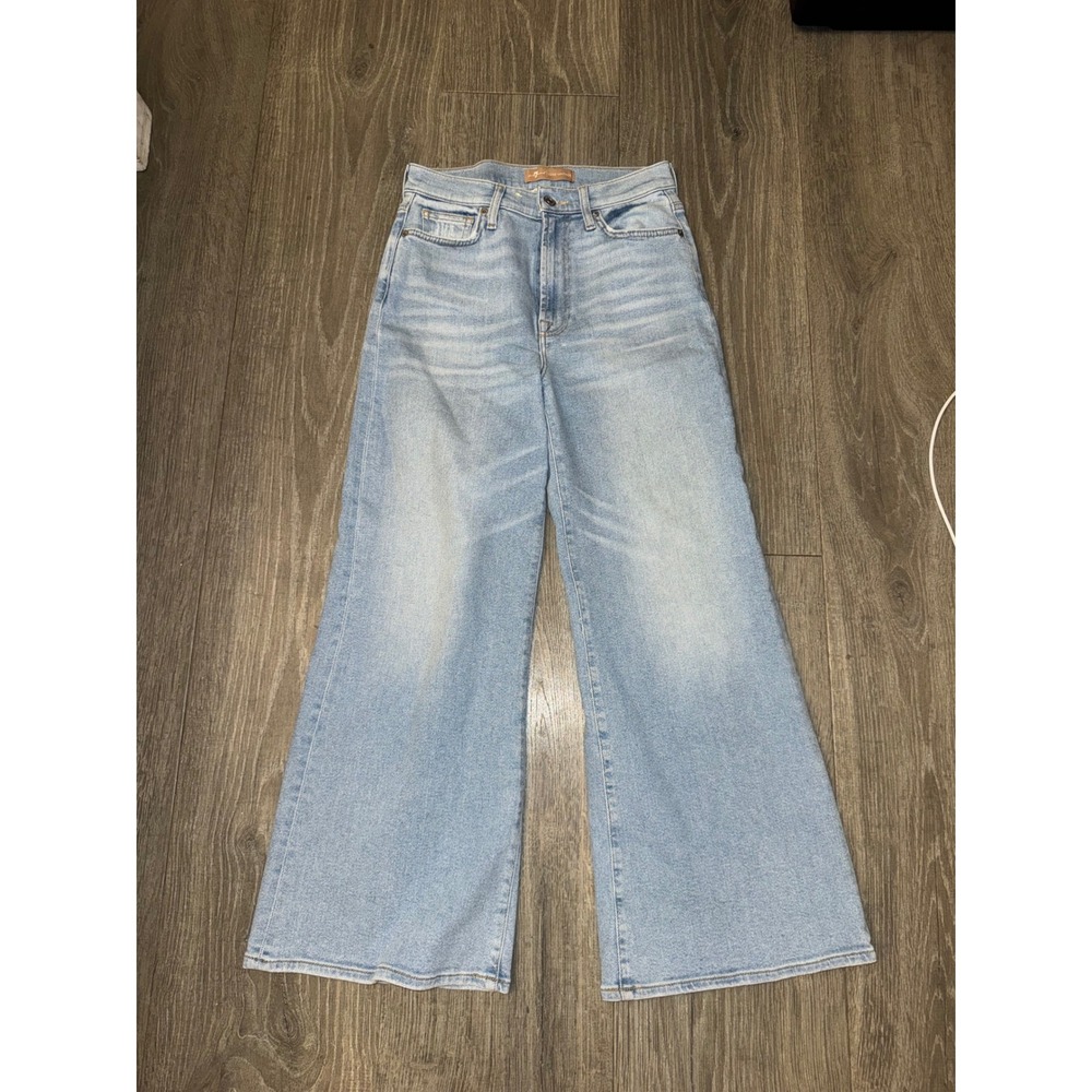 7 For All Mankind Luxe Vintage High Waisted Wide Leg Jeans Light Wash 28